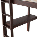 ZUN Twin Loft Pine Wood Bed with built-in desk, Safety Guardrails, Ladder,Espresso W504P148552