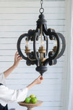 French Country Wood Chandelier, 6-Light Farmhouse Pendant Light Fixture with 28" Adjustable Chain W2078137918