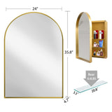 24x36 Inch Arched Recessed Medicine Cabinet, Metal Framed Bathroom Wall Cabinet with Mirror and W1435P182923