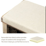 Rustic Storage Bench with 3 Removable Classic Rattan Basket , Entryway Bench with Removable Cushion 13131437