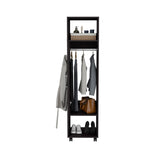 Cluster 63" Tall Wardrove One-Door Cabinet with Mirror, Three Shelves, Casters and Hanging Rod, B070P210733