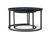 Set 2 Coffee Table Nesting Black top Black Frame Circular Round and Marble Pattern Wooden Tables, 62287079