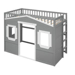 ZUN Twin Size House Loft Bed With Ladder-Gray+White Frame 72573303