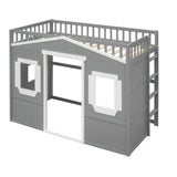 ZUN Twin Size House Loft Bed With Ladder-Gray+White Frame 72573303