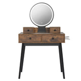 ZUN Vanity Set with Touch Screen Lighted Mirror, Makeup Table with Cushioned Stool, 4 Drawers, Rustic 43837694