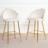 Shell shape off white velvet bar chair, gold-plated metal chair legs, suitable for coffee shop, bar, W210P224255