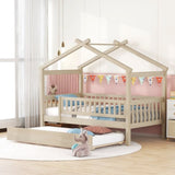 Twin Size Wooden House Bed with Twin Size Trundle, Natural WF302178AAN
