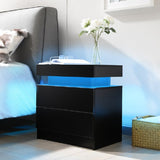 Nightstand LED Bedside Table Cabinet Lights Modern End Side with 2 Drawers for Bedroom W2178138725