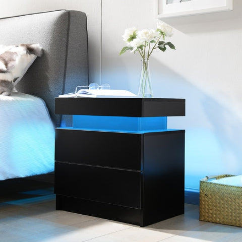 Nightstand LED Bedside Table Cabinet Lights Modern End Side with 2 Drawers for Bedroom W2178138725