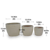 Set of 3 Ceramic Flowerpot, Modern Planter for Patio, Garden, Windowsill - Ancient White W3273P321485