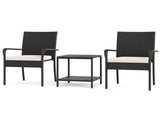 3-Piece Patio PE Wicker Bistro Set, Tempered Glass 2-Tier Side Table Outdoor Chair Set-White 98415143