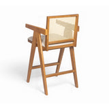 27" Height, Cream Woven Cane Plastic Backrest Bar Stool - Foam-Padded Fabric Seat & Durable N780P237930N