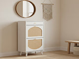 Rattan-front shoe cabinet with 1 drawer and 2 flip-down compartments, particleboard, 54*24*110cm, 40784396