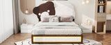 ZUN Full Size Upholstered Platform Bed with Bear Shaped Headboard, LED Light Strips, White + Brown 19640686