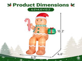 10.2FT Christmas Inflatable Sitting Gingerbread Man with 6 LED Lights, 210D Polyester, Drawstring 47332892