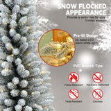 Artificial 6ft Flocked pencil Christmas Tree with 358 PVC Branch Tips, 150L Warm white led, Foldable 55494468