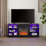 ZUN TV Stand Electric Fireplace TV Stand Glass Shelves, 3D Fireplace TV Stand LED Lights Wood W2275P149867