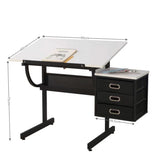 White adjustable drafting drawing table with stool and 3 drawers W34738470