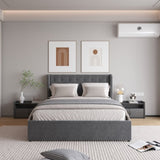 Queen Size Bed Frame with 4 Storage Drawers and Wingback Headboard, Button Tufted Design, Dark Grey W1303P227900