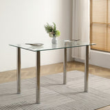 4-seat simple rectangular cylindrical leg table tempered glass stainless steel clear glass 110 70 20483768