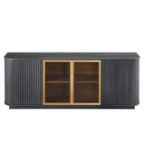 64-Inch Wavy TV Cabinet, Round Sideboard, Wooden Vertical Stripe Storage Cabinet, Aluminum Door W1162P309027