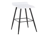 30" Contemporary Fixed-Height Bar Stool in Black Steel and White Faux Leather - Set of 2 B202P222228
