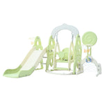 ZUN Toddler Slide and Swing Set 6 in 1, Kids Playground Climber Playset with Soccer Goal, 2 Basketball PP312508AAF