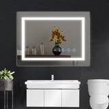 ZUN 32x24inch Glossy Brushed Silver 3000-6000K LED Bathroom Mirror With Lights,Anti-Fog Dimmable Lighted 52511530