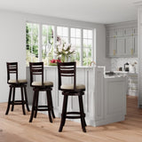 30" Bar Height Slat Back Swivel Stool, Espresso Finish, Beige Fabric Seat B04660689