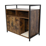 Rustic Brown Wooden Cat Litter Box Enclosure, Spacious Hidden Cat Litter Box with Scratching Mat W1412P271588