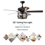 ZUN 52 Inch Farmhouse Ceiling Fan with Remote,3-Lights Ceiling Fan with Light Fixture W1592P162565