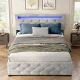 Queen Size Upholstered Platform Storage Bed Frame with 4 Drawers and LED Light,No Box Spring Needed W2889P205106