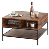 Farmhouse Flip Top Coffee Table with Storage 31.5" Rustic Wood Grain Table, Hidden Storage T2398P354184