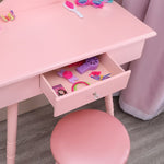 ZUN Children's Single Mirror Single Drawer Round Foot Dresser Pink 08591738