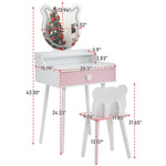 ZUN Kids Vanity Table and Chair Set, Girls Vanity with Mirror & 3-Color LED Lights, 1 Large Drawer & 28401056