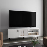 TV Stand, 1 Door, 3 Shelves, White B097P262375