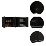 ZUN Portofino 150 Wall Cabinet, Double Door, Two External Shelves, Two Interior Shelves -Black B20091978