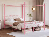 Metal Canopy Bed Frame with Vintage Style Headboard & Footboard, Easy Assembly All Parts Included, W840P465779