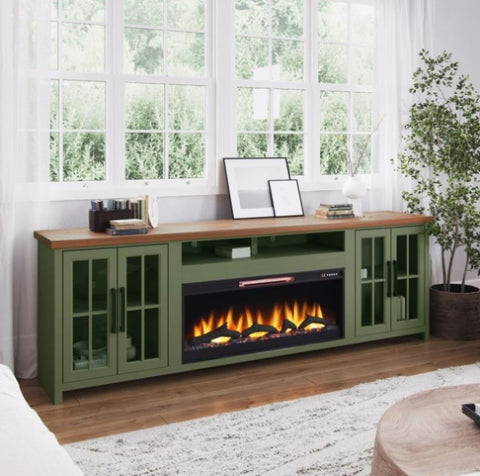 ZUN Bridgevine Home Vineyard 97 inch Fireplace TV Stand Console for TVs up to 100 inches, Sage Green and B108P160247