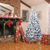 8 FT Snow Flocked Hinged Christmas Tree, Unlit Artificial Christmas Pine Tree with 1300 Branch Tips 57349346