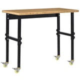 ZUN 47" Garage Work Bench with Wheels, Height Adjustable Legs, Bamboo Tabletop Workstation Tool Table 01358519