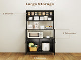 Built-in Power Outlet, Microwave Stand with Louvred Door Cabinets & Storage Shelves, Black 42219313