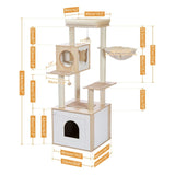 ZUN 56.7" Cat Tree with Litter Box , for Indoor Cats with Storage Cabinet and Cozy Cat Condo, Sisal 05599943