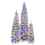 ZUN 8FT, 6FT, 4FT Pre-Lit Pencil Christmas Trees, 3-set Slim Artificial Christmas Tree With Snow N704P198458A