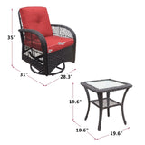 ZUN 3 Pieces Conversation Set, Outdoor Wicker Rocker Swivel Patio Bistro Set, Rocking Chair with Glass W1889P160507