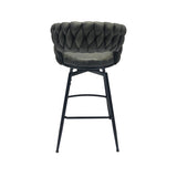 28" Technical Leather Woven Bar Stool Set of 2,Black legs Barstools No Adjustable Kitchen Island W2189131686
