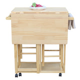 Square Solid Wood Folding Dining Cart with 2 Free Stools Natural 95835468