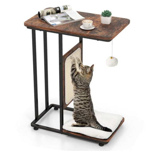 ZUN MDF cat side table End table Cat tree with scraper 79316508
