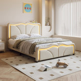 ZUN Full Size Upholstered Platform Bed with Curve Shaped and Height-adjustbale Headboard,LED Light WF323749AAK