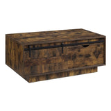 ZUN Rustic Oak Coffee Table with Sliding Barn Door B062P181423